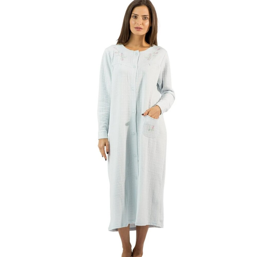 Casual Nights Women's Blue Long Quilted Robe Housecoat - NWT Size Large